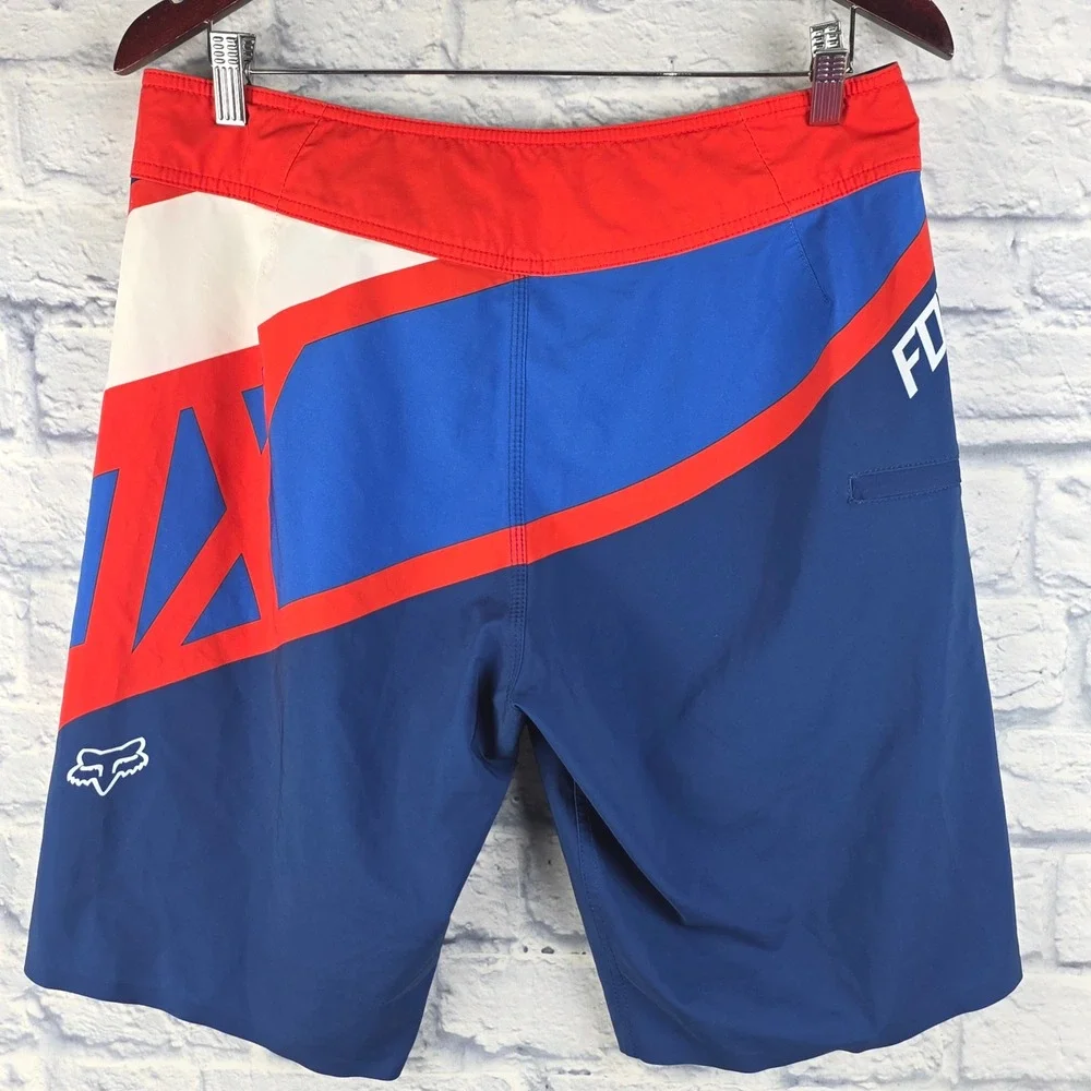 Fox Racing Men Board Shorts Blue Red RAP Fit Motocross Swim Trunks Size 32